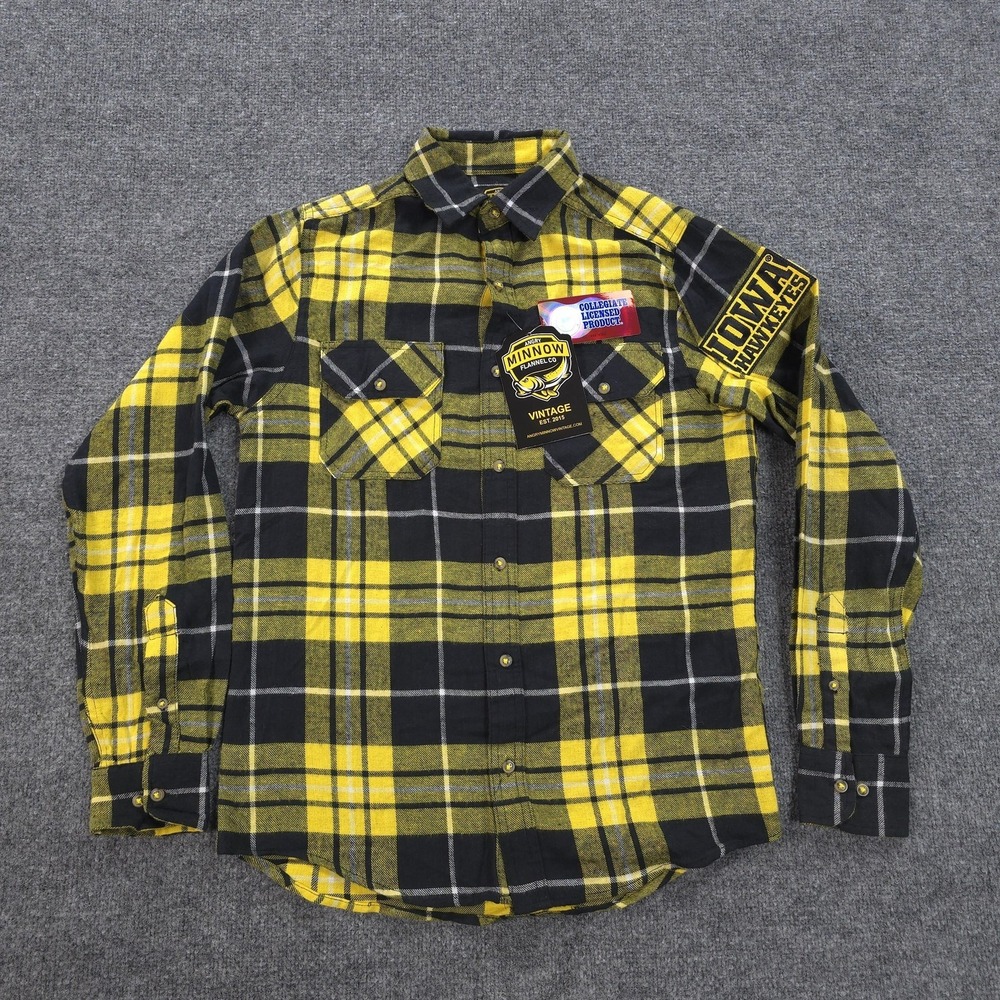 Iowa Hawkeyes Shirt Mens Small Yellow NCAA Football‎ Angry Minnow Flannel Co NEW